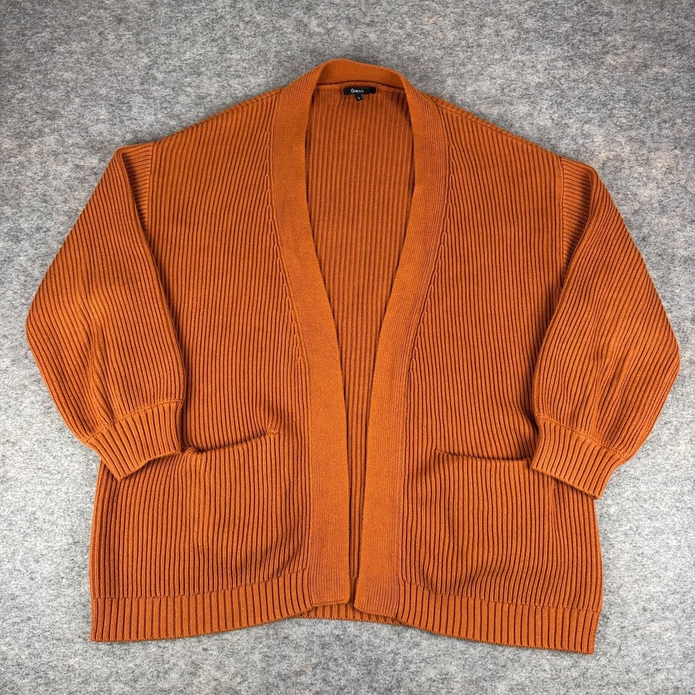 Quince Organic Cotton Oversized Ribbed Cardigan Burnt Orange Womens Large L